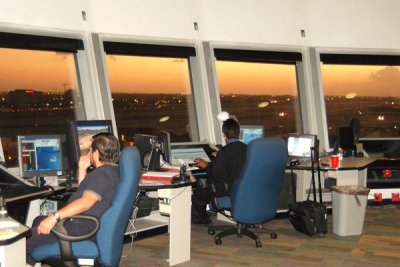2008 - Pushback Controller Carlos Moran and Gate Controller Kim Stanley at work in the J-Tower at MIA