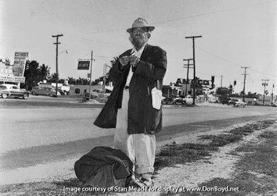 1953 - a vagabond hitchhiking south on Biscayne Boulevard at NE 88th Street