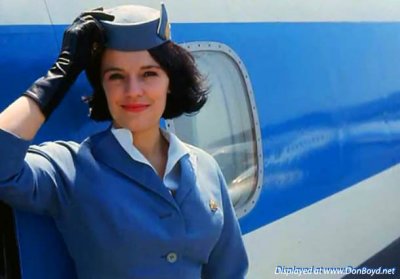 A beauty, Sheila Stevenson Warmack, Pan American World Airways, with DC-8 Jet Clipper Derby in the early 60's