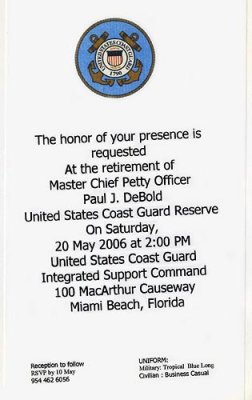 Master Chief Paul DeBold's Retirement Ceremony Invitation