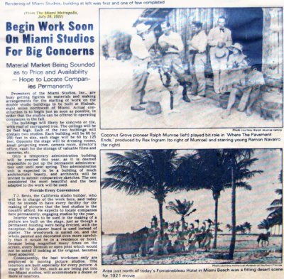 1921 - Miami Metropolis article on the Miami Studios being built in Hialeah