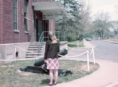 1967 - camera shy Brenda staring at the building I worked and lived in