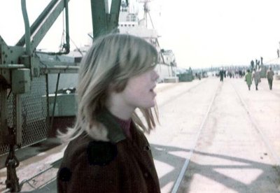 1967 - camera shy Brenda at the launching of the CGC DURABLE at the Coast Guard Yard