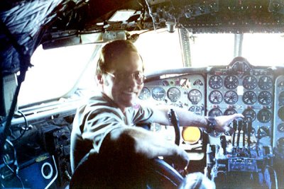 1976 - Don Boyd in the cockpit of AREA Ecuador De Havilland Comet 4 HC-ALT