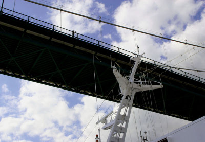 Passing under Vancouver's Lion's Gate Bridge..