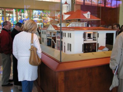 A scale model of the mansion is on display at the orientation center.