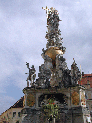 Pestsule monument, on the main square in Baden, Austria