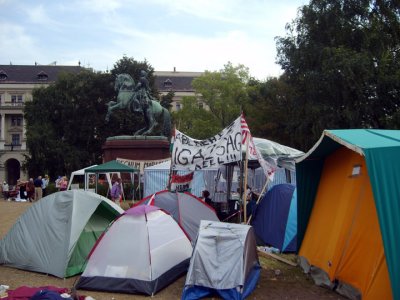 protesters camped out in front of parliament