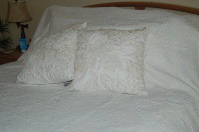 Coverlet with Ridiculously Expensive Pillows That I Bought Anyway