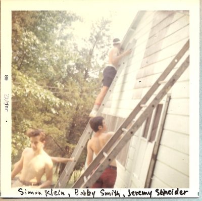 Preseason painting of the Arts and Crafts Shack L to R Simon J Klein, Bobby Smith (ladder) & Jeremy Schneider 1968.jpg