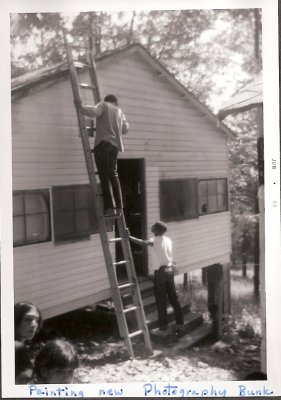Pre-season painting of the new photography bunk 1969 Kathy Sindin L forground.jpg