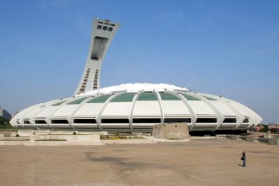 A lone visitor at the Olympic stadium of Montreal, Canada