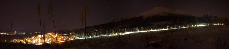 Night panorama of sleigh trail Hrebienok - Stary Smokovec, High Tatras