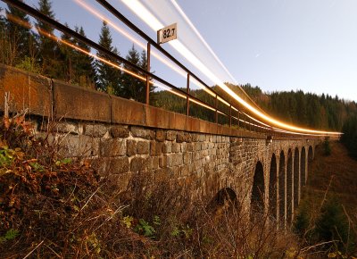 Night train passed by on Chramossky viaduct near Telgart