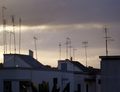Sunset with radio aerials