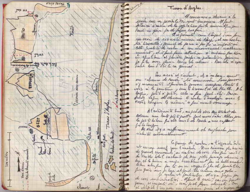 Une page du manuscrit du premier topo - Sept-Oct 59 : reprages et dfrichage