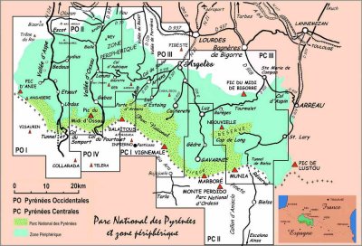 Guides Ollivier : Carte des rgions dcrites dans le Parc National des Pyrnes Occidentales