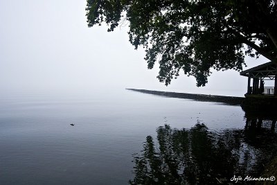 Gazebo and wharf in the mist