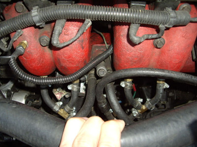The alky injectors, with the Air intake sensor at the upper left of the intake manifold