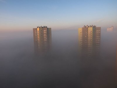 Skyscrapers in the fog (Katowice, Poland)