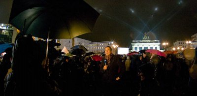Public TV reporter on air