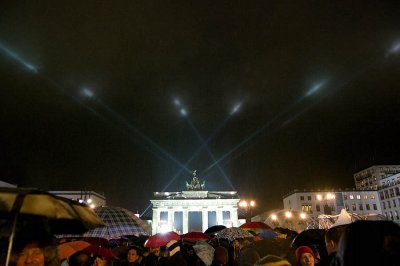 Brandenburg Gate with light beams
