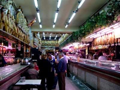 typical bar (decorated w/ whole ham legs)