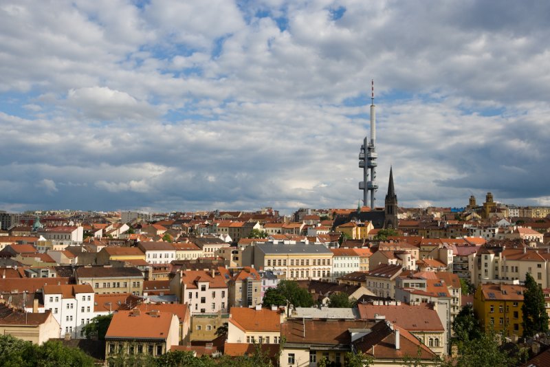 View of Zizkov, taken from road up the hill to the statue