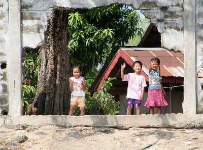 Children in Laos on the other side of the Mekong river.