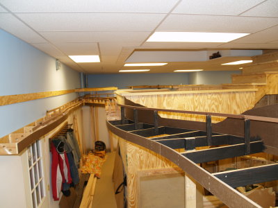 Opposite direction of above view. Looking towards bathroom and stairs to main living. Start of experimental spline roadbed.