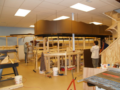 View from crew lounge towards layout.