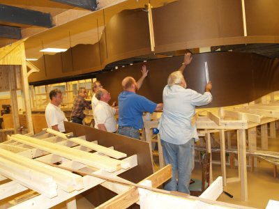 More installation of masonite backdrop.