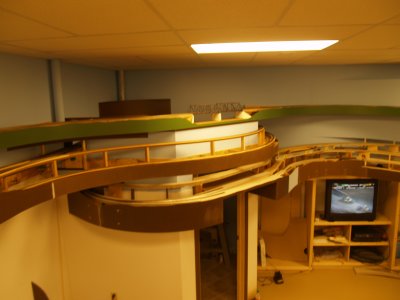 View from the landing showing all three levels at the bathroom. Note fascia is now on everything.