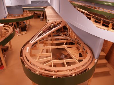 The helix up from the hidden staging to Glenville Yard.