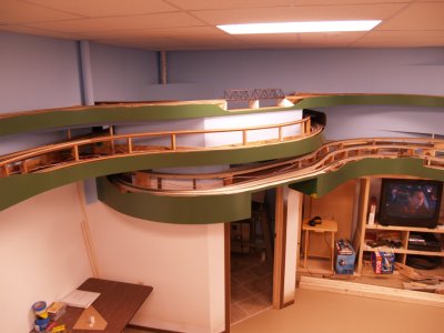 View towards the bathroom with the middle level mainlines in place and fascia installed.