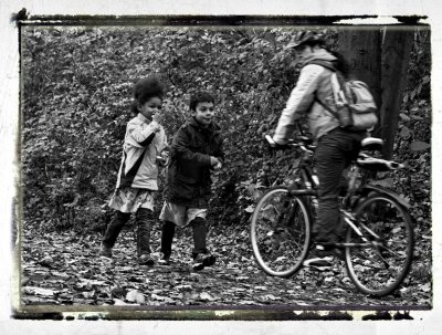 biker and kids