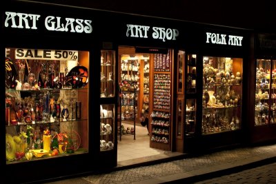 art glass, Prague by night