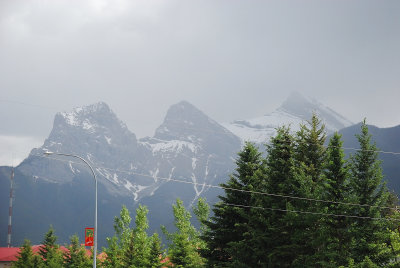 The Three Sisters, Canmore in light rain