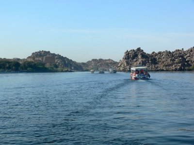 A motor boat ride to the Temple of Philea which was reconstructed to save it from the rising waters from the Aswan Dam