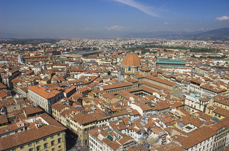 Looking North West from the Campanile toward Santa Maria Novella Station over the Biblioteca Laurenziana, and San Lorenzo