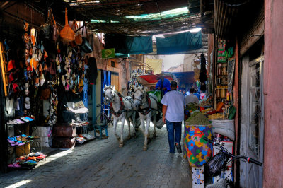 Covered Market Marrakech with Caleche (horse drawn carriage).jpg