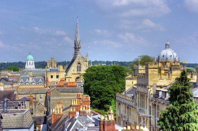 The domes of Radcliffe Camera (right) and the Sheldonian Theatre, Oxford