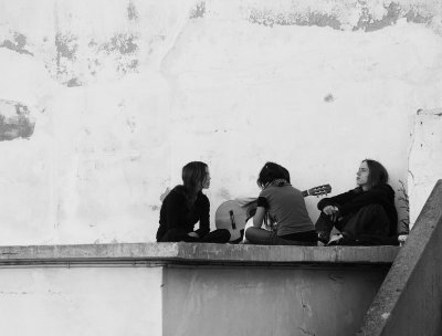 Kids on rooftop 1 BW.jpg