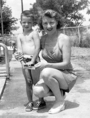 c. 1953: Poolside with mom in Japan.