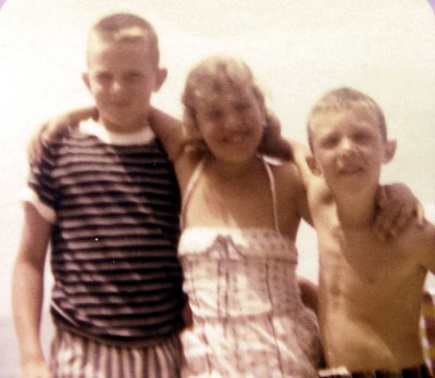 c. 1957: Groton Long Point,  CT. Bob (left) with cousins Jill and Bruce.
