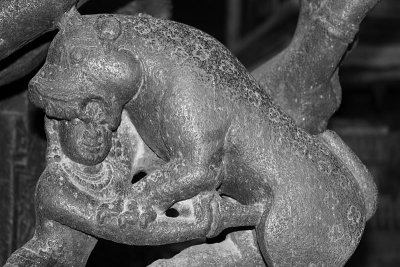 Hall of 100 pillars - Man vs. Beast, Varadaraja Perumal Temple, Kanchipuram, India