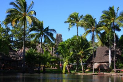 Temples amidst the Polynesian village, Oahu, Hawaii, USA