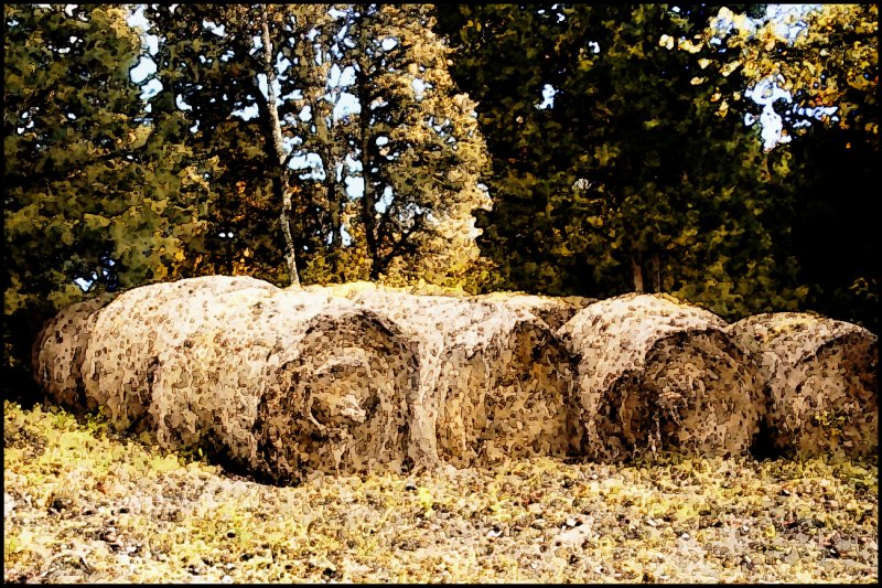 Hay Bales in the autumn watercolor