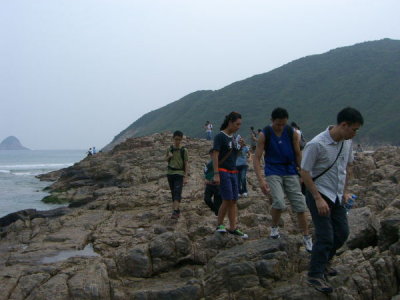 Ashley, Jay, Jacky and Eric on the rocks at Sai Wan Beach