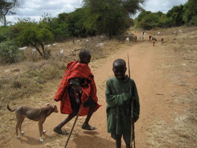 Maasai children tending their herd of goats.